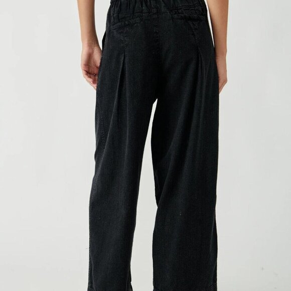 Free People Lotta Love Linen Trousers Pants High-Rise Wide-Leg Black XS-2 265257 - Picture 4 of 10